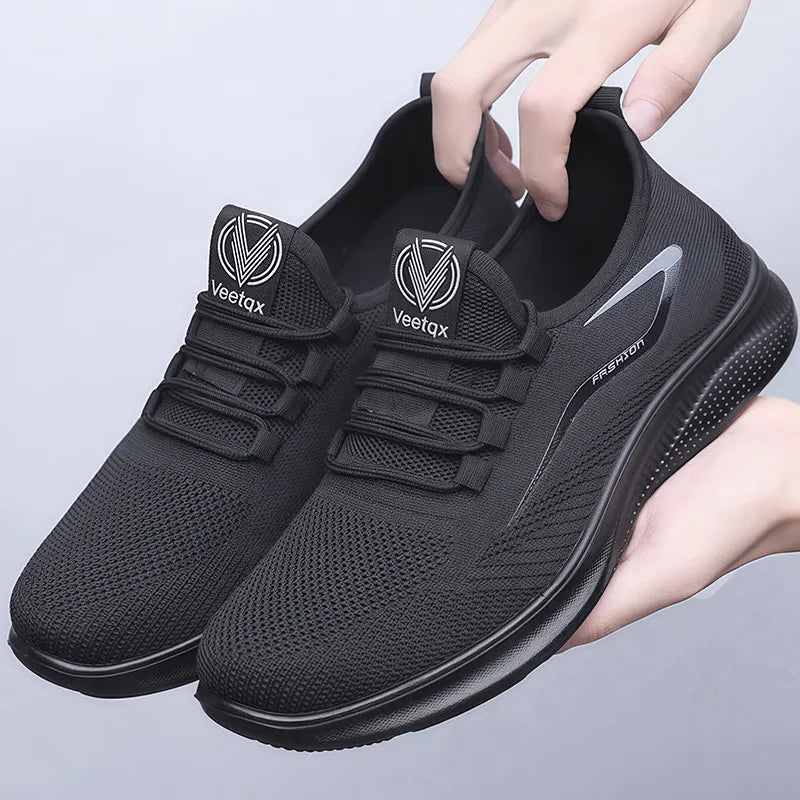 Men's Fashion Solid Woven Knit Running Shoes - Lightweight, Breathable