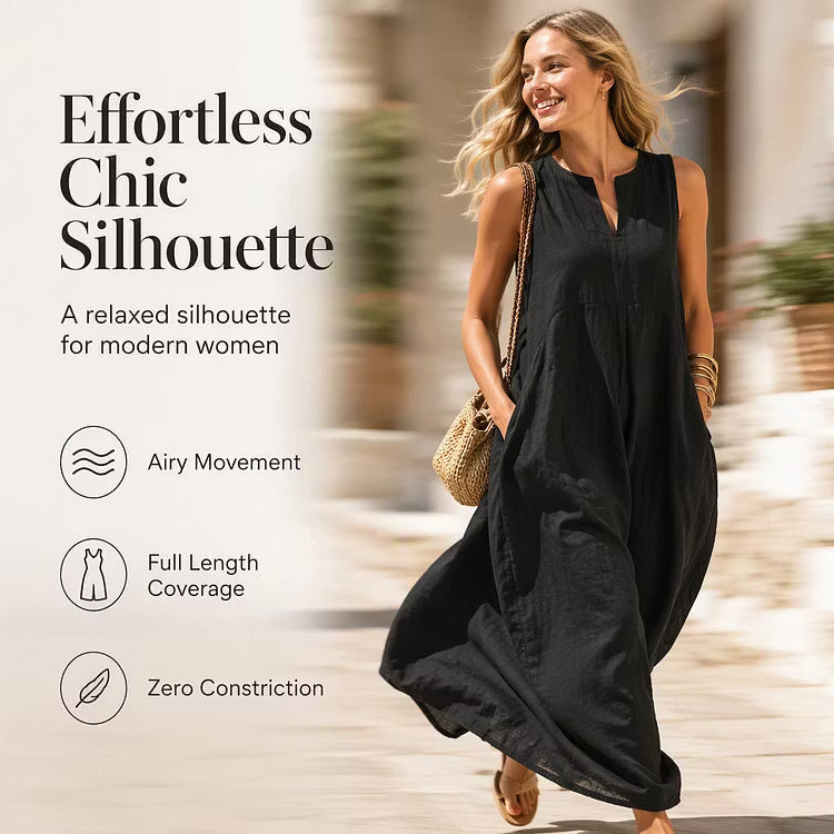 Women's Sleeveless V-Neck Wide-Leg Jumpsuit with Pockets