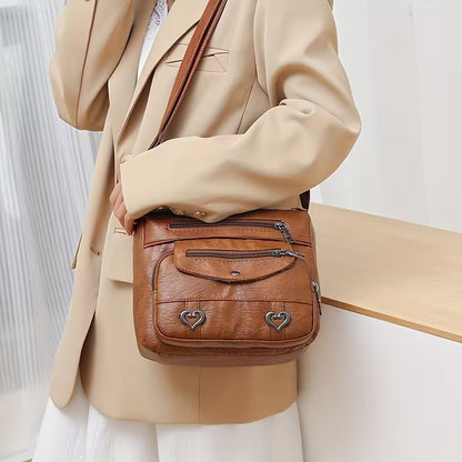 ✨ Chic Vintage Leather Crossbody Bag – Multi-Pocket Everyday Purse