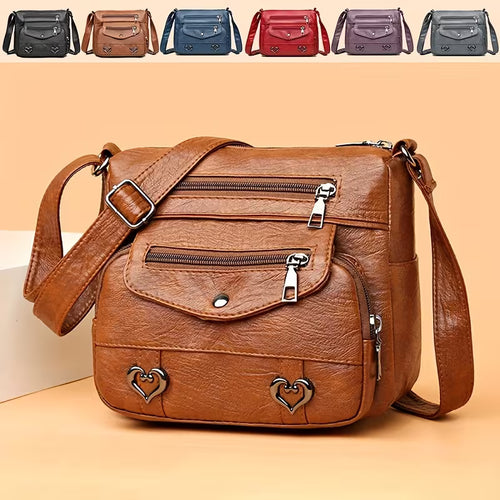 ✨ Chic Vintage Leather Crossbody Bag – Multi-Pocket Everyday Purse