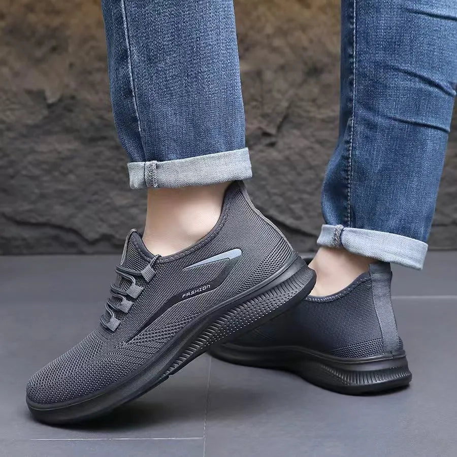 Men's Fashion Solid Woven Knit Running Shoes - Lightweight, Breathable