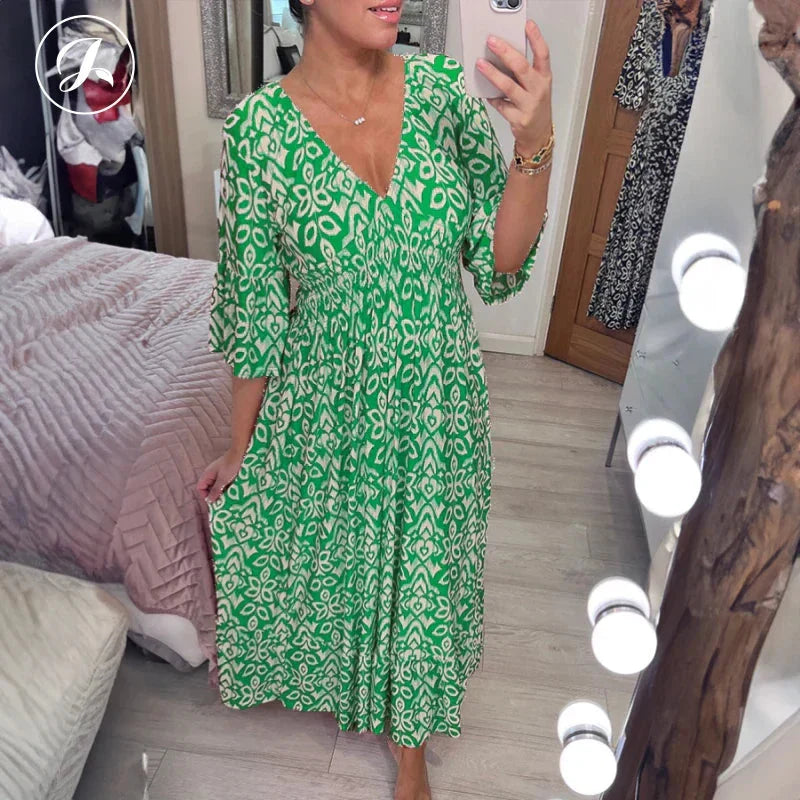 Bohemian Vintage V-Neck Floral Casual Long Dresses
