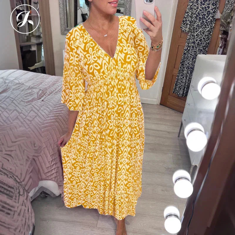 Bohemian Vintage V-Neck Floral Casual Long Dresses