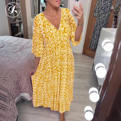 Bohemian Vintage V-Neck Floral Casual Long Dresses