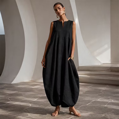 Women's Sleeveless V-Neck Wide-Leg Jumpsuit with Pockets