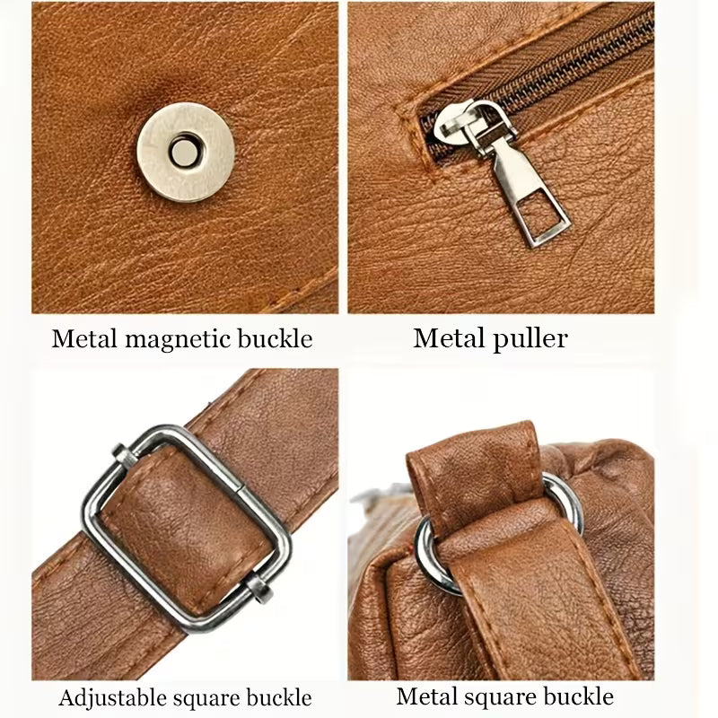 ✨ Chic Vintage Leather Crossbody Bag – Multi-Pocket Everyday Purse