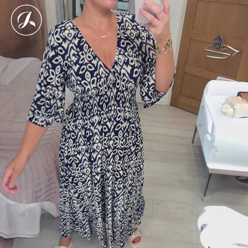 Bohemian Vintage V-Neck Floral Casual Long Dresses