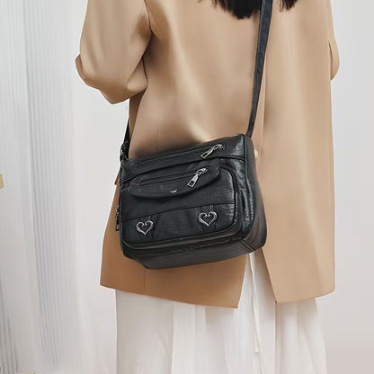 ✨ Chic Vintage Leather Crossbody Bag – Multi-Pocket Everyday Purse
