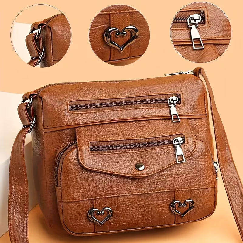 ✨ Chic Vintage Leather Crossbody Bag – Multi-Pocket Everyday Purse