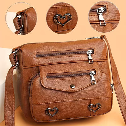 ✨ Chic Vintage Leather Crossbody Bag – Multi-Pocket Everyday Purse
