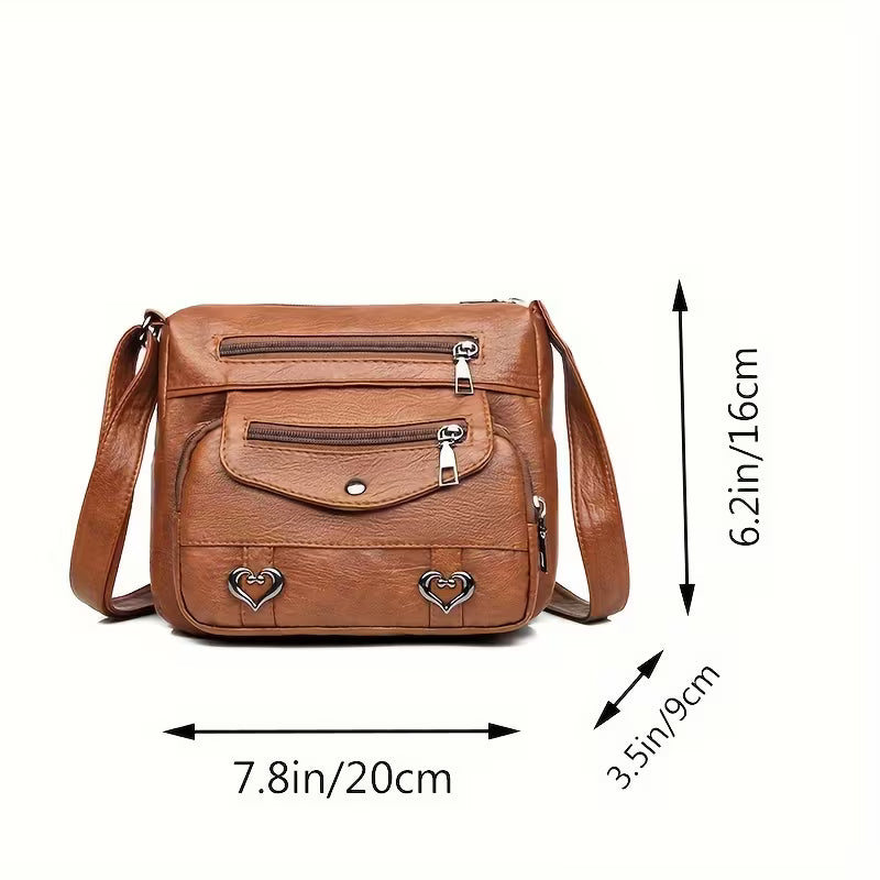✨ Chic Vintage Leather Crossbody Bag – Multi-Pocket Everyday Purse