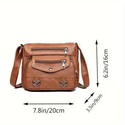✨ Chic Vintage Leather Crossbody Bag – Multi-Pocket Everyday Purse
