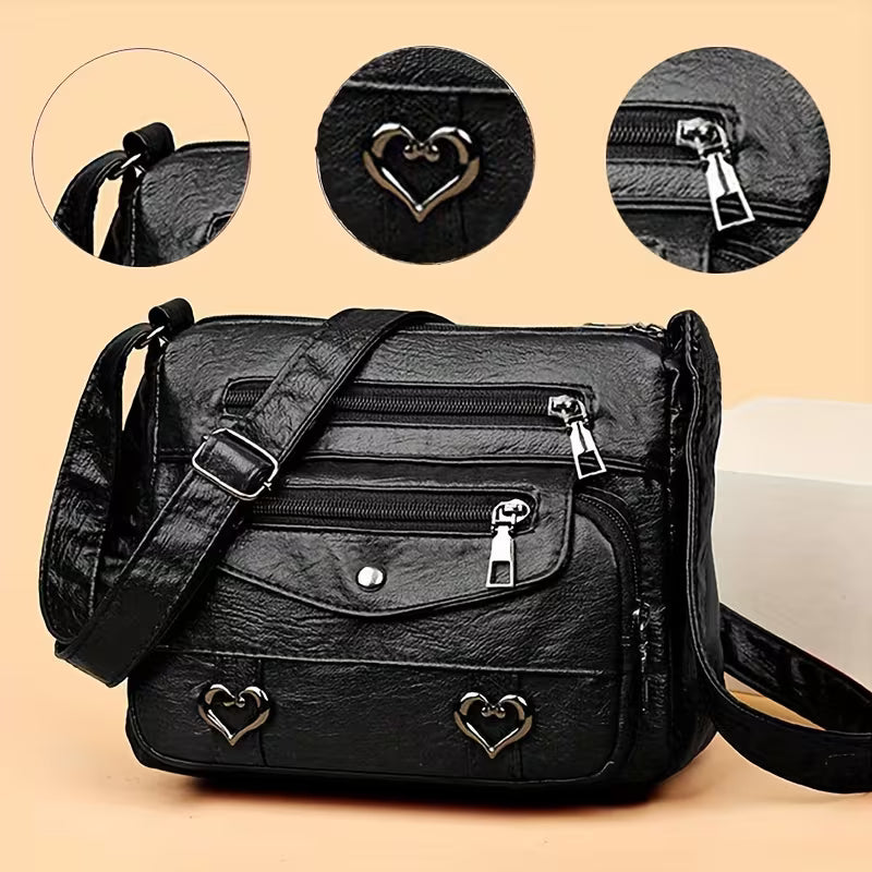 ✨ Chic Vintage Leather Crossbody Bag – Multi-Pocket Everyday Purse
