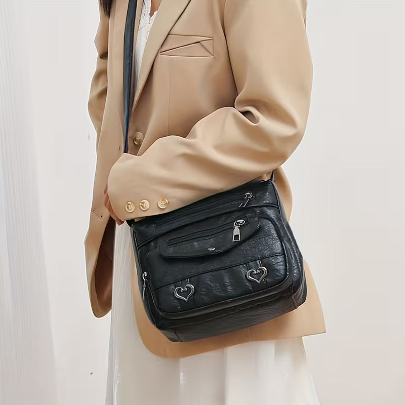 ✨ Chic Vintage Leather Crossbody Bag – Multi-Pocket Everyday Purse
