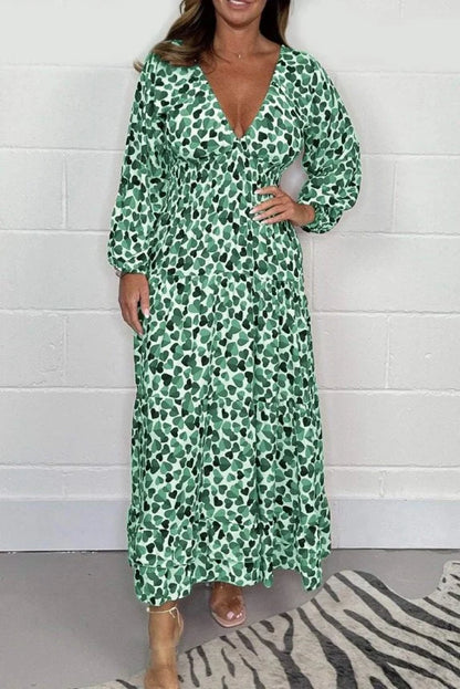 Sexy printed women's dress with deep V-neck
