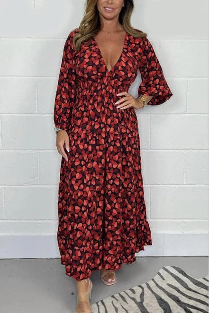 Sexy printed women's dress with deep V-neck