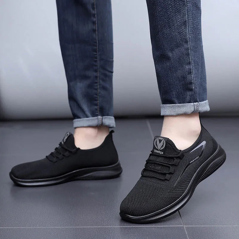 Men's Fashion Solid Woven Knit Running Shoes - Lightweight, Breathable