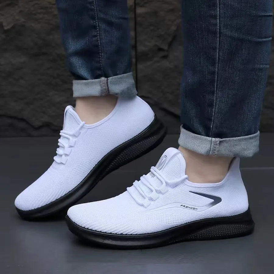Men's Fashion Solid Woven Knit Running Shoes - Lightweight, Breathable