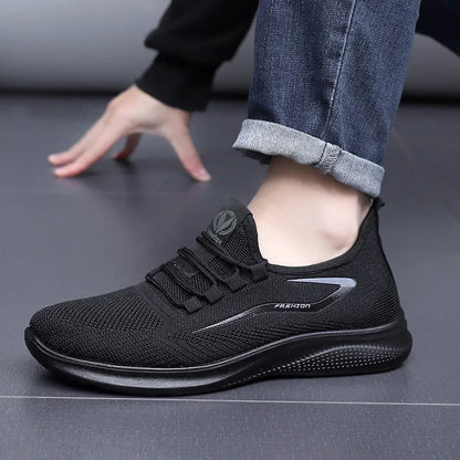 Men's Fashion Solid Woven Knit Running Shoes - Lightweight, Breathable