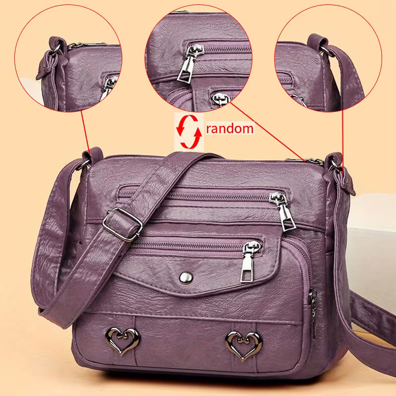 ✨ Chic Vintage Leather Crossbody Bag – Multi-Pocket Everyday Purse
