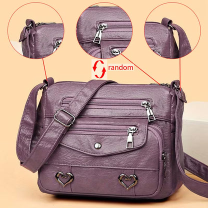 ✨ Chic Vintage Leather Crossbody Bag – Multi-Pocket Everyday Purse