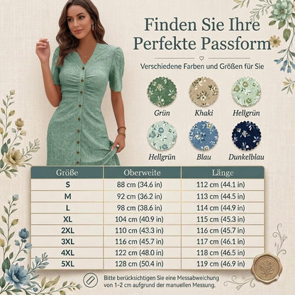 Women's Button-Up V-Neck Short Sleeve Midi Dress