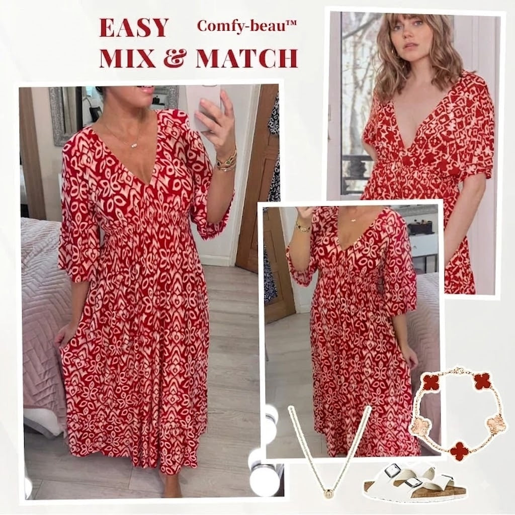 Bohemian Vintage V-Neck Floral Casual Long Dresses