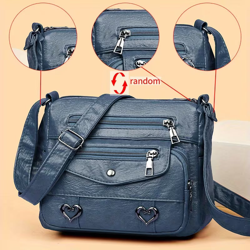 ✨ Chic Vintage Leather Crossbody Bag – Multi-Pocket Everyday Purse