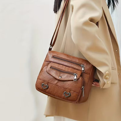 ✨ Chic Vintage Leather Crossbody Bag – Multi-Pocket Everyday Purse