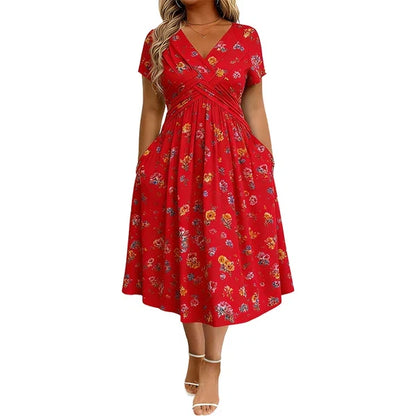 Floral V-Neck Twist-Waist Dress — Elegant Yet Easygoing for Any Occasion