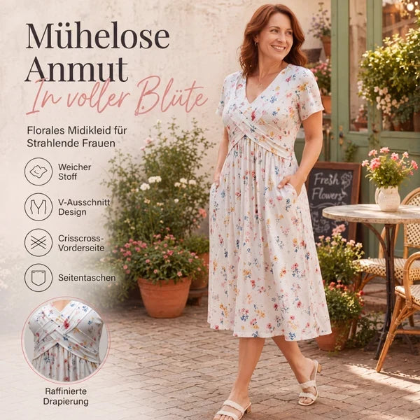 Floral V-Neck Twist-Waist Dress — Elegant Yet Easygoing for Any Occasion