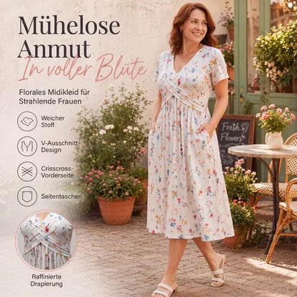 Floral V-Neck Twist-Waist Dress — Elegant Yet Easygoing for Any Occasion