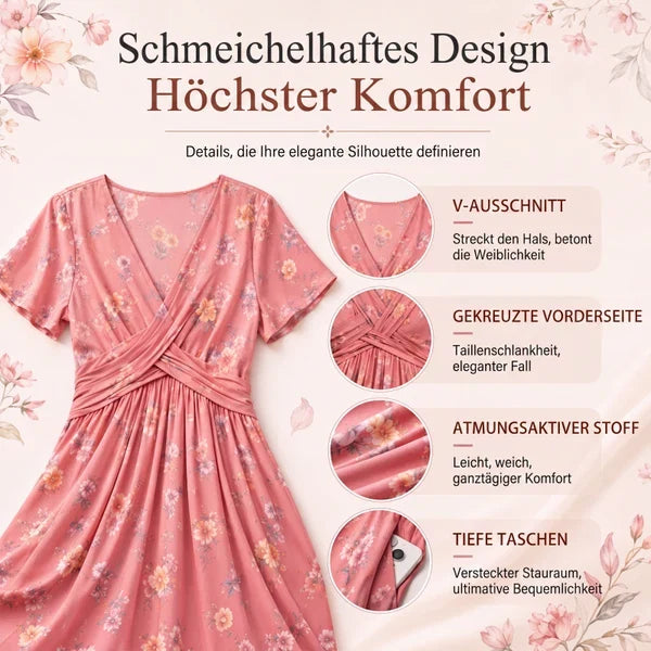 Floral V-Neck Twist-Waist Dress — Elegant Yet Easygoing for Any Occasion
