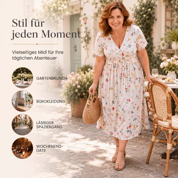 Floral V-Neck Twist-Waist Dress — Elegant Yet Easygoing for Any Occasion