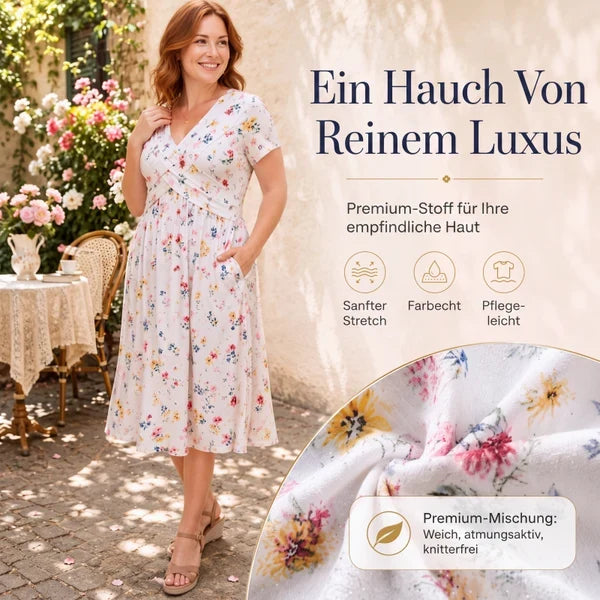 Floral V-Neck Twist-Waist Dress — Elegant Yet Easygoing for Any Occasion